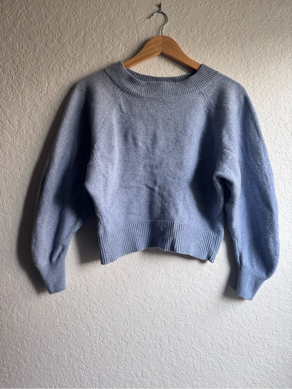 Vince Wool Cashmere Cropped Raglan Sweater Periwinkle Blue Gray XS V582078143